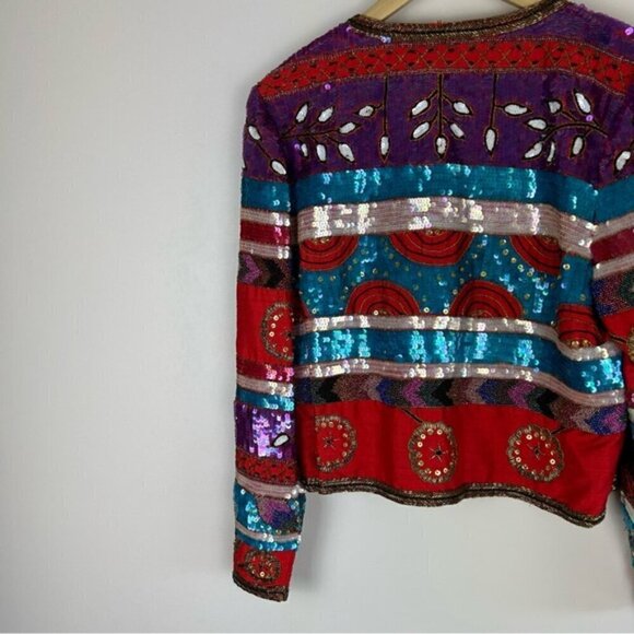 Vintage Rare 90's Leslie Fay Evenings Beaded Sequin Blazer Size L - Picture 12 of 13
